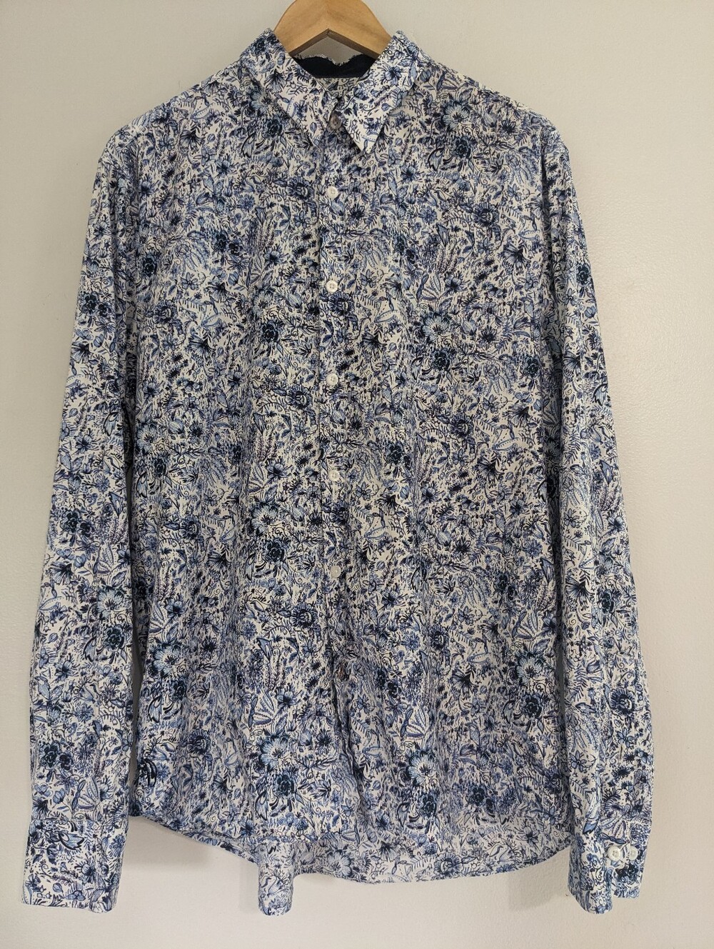 John Lennon Shirt Button Down Mens XL Blue Floral Long Sleeve Cotton Hipster